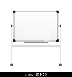 Realistic office Whiteboard. Empty whiteboard with marker pens. Vector stock illustration. Stock Vector