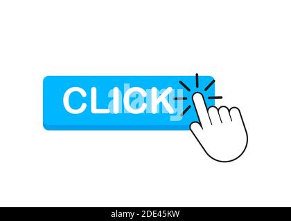Click button with hand pointer clicking. Vector stock illustration. Stock Vector