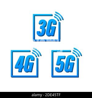 5G, 4G, 3G symbol set isolated on background, mobile communication technology and smartphone network. Vector stock illustration. Stock Vector