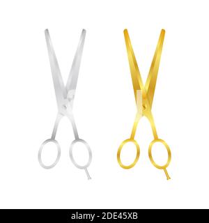 Realistic Silver and Gold Metal Opened Stationery Scissor. Vector stock illustrtion. Stock Vector