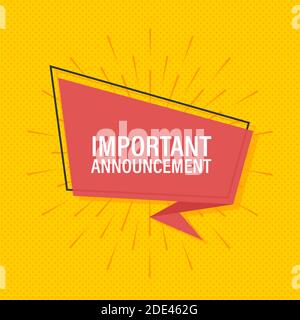 Ribbon banner with text Important Announcement, poster in pop art style. Vector stock illustration Stock Vector