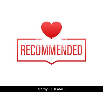 Recommend icon. Red label recommended on red background. Vector stock illustration. Stock Vector