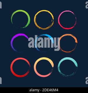 Set of colorful grunge circle brush. Vector stock illustration. Stock Vector