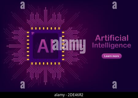 Artificial Intelligence landing page. Ai banner. Website template for deep learning concept. Vector stock illustration. Stock Vector
