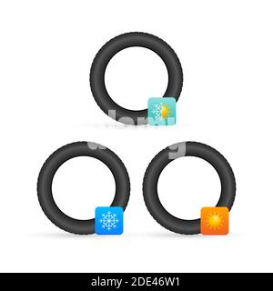 Car wheels with winter and summer tires. Vector stock illustration. Stock Vector