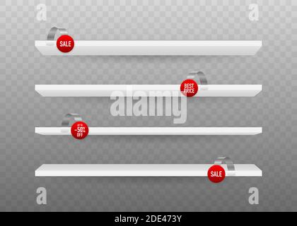 Empty store shelves isolated on background. Retail shelf art design. Vector stock illustration. Stock Vector