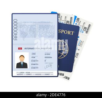 Passport with tickets. Air travel concept. Flat Design citizenship ID for traveler isolated. Vector stock illustration. Stock Vector