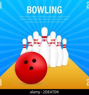 Bowling poster. Bowling game leisure concept. Vector stock illustration. Stock Vector