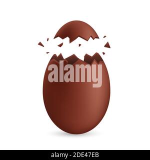 Realistic chocolate eggs. Broken, exploded eggshell. Good for Easter design. Vector stock illustration. Stock Vector