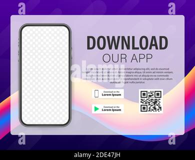 Download page of the mobile app. Empty screen smartphone for you app. Download app. Vector stock illustration Stock Vector