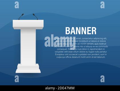 White and brown Podium Tribune Rostrum Stand with Microphones. Vector stock illustration. Stock Vector