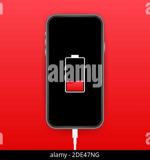 Smartphone charger adapter and electric socket, low battery notification. Vector stock illustration. Stock Vector