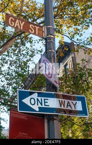 The Gay Street in Greenwich Village street. At the end of this tiny street, at 15 Christopher St, the famous bookstore specializing in gay themed on t Stock Photo