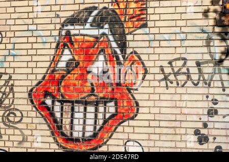 Graffiti on a wall in the Bronx. One of the most popular neighborhoods in New York is that of the Bronx, a neighborhood known for films , New York, US Stock Photo