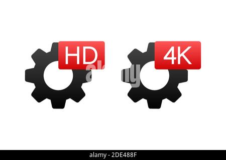 HD and 4k video settings sign on white background. Vector stock illustration. Stock Vector