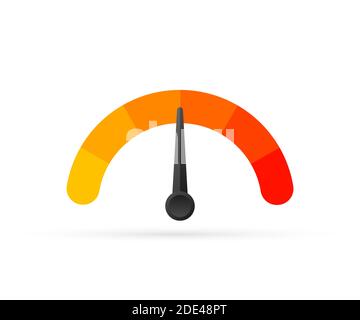 Round temperature gauge, isolated on white background. Colored measuring semicircle scale in flat style. Vector stock illustration. Stock Vector