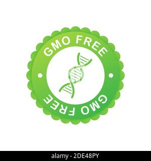 Green colored GMO free emblems, badge, logo, icon. Vector stock illustration. Stock Vector
