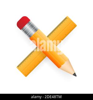 Ruler and Pencil on white background. Vector stock illustration. Stock Vector