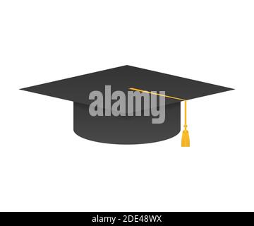 Graduation cap with tassel, realistic mortar board. Vector stock illustration. Stock Vector