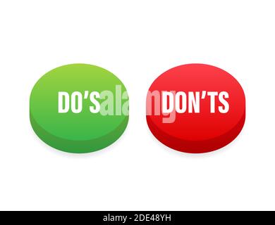 Do's and Don'ts button. Flat simple thumb up symbol minimal round logotype element set. Vector illustration. Stock Vector