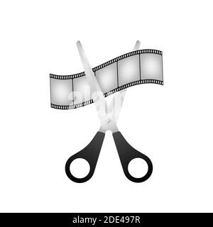 35mm Movie Film Reel Cutted Scissors Stock Photo 240135178