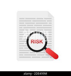 Risk Managment icon. Risk Word and Magnifying Glass. Symbol, analysis, chart. Vector stock illustration. Stock Vector