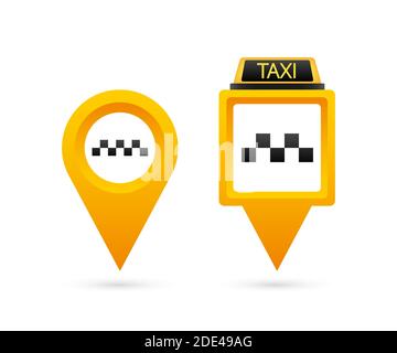 Set taxi icon. Map pin with taxi checks sign. Vector stock illustration. Stock Vector