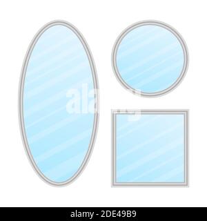 Mirror frames or mirror decor interior. Realistic mirrors set. Vector stock illustration. Stock Vector