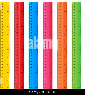 Wooden rulers 30 centimeters with shadows isolated on white. Measuring tool. School supplies. Vector stock illustration. Stock Vector