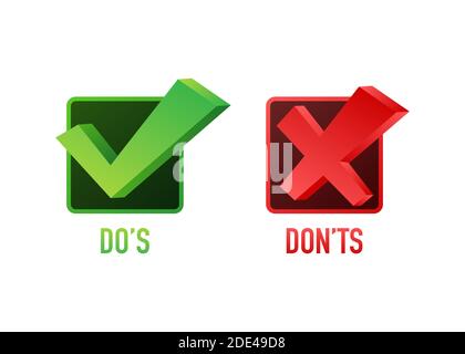 Do's and Don'ts like thumbs up or down. flat simple thumb up symbol minimal round logotype element set graphic design isolated on white. Vector stock Stock Vector