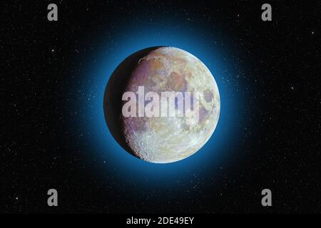 Color Super Moon Glowing With Halo Surrounded By Stars On Black Sky Background Hdr Image Stock Photo Alamy