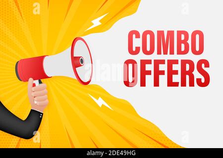 Hand Holding Megaphone with combo offers. Megaphone banner. Web design. Vector stock illustration. Stock Vector