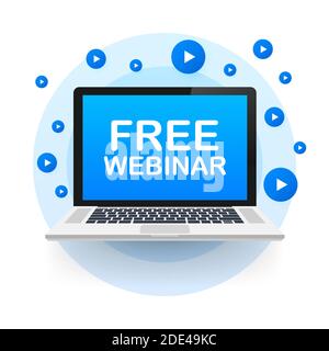 Free webinar, laptop icon. Can be used for business concept. Vector stock illustration. Stock Vector