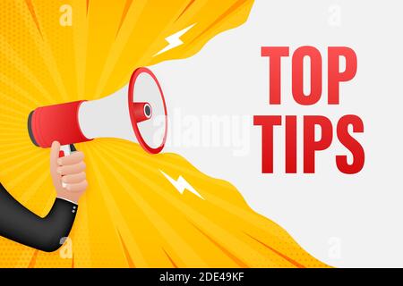 Hand Holding Megaphone with top tips. Megaphone banner. Web design. Vector stock illustration Stock Vector