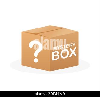 Mystery box. Packaging for concept design. Surprise present. Package design. Help symbol. Question mark icon. Vector stock illustration. Stock Vector