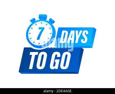 7 Days to go. Countdown timer. Clock icon. Time icon. Count time sale. Vector stock illustration. Stock Vector