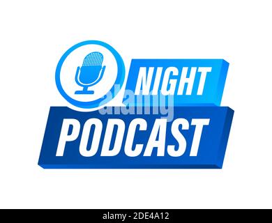 Night Podcast icon, vector symbol in flat isometric style isolated on color background. Vector stock illustration. Stock Vector