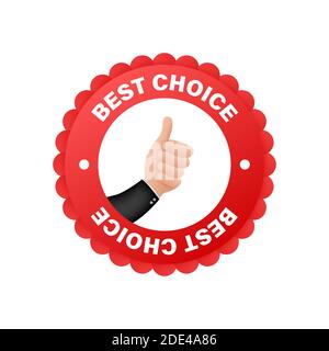 Best choice red label with thumb up icon Stock Illustration