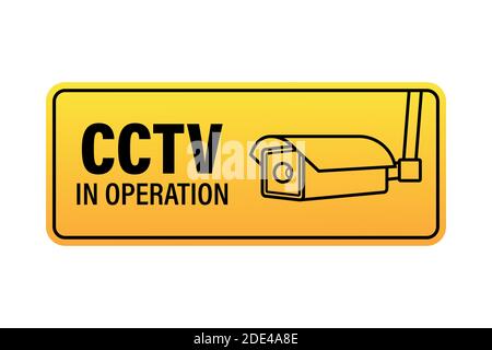 Icon with cctv on white background. Silhouette symbol. Camera icon. Caution warning sign sticker. Closed Circuit Television, CCTV. Vector stock Stock Vector