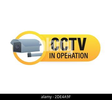 Icon with cctv on white background. Silhouette symbol. Camera icon. Caution warning sign sticker. Closed Circuit Television, CCTV. Vector stock Stock Vector