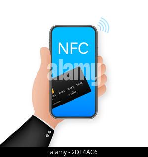 Mobile payment. Tap to pay. NFC smart phone concept flat icon. Near field communication. Vector stock illustration. Stock Vector