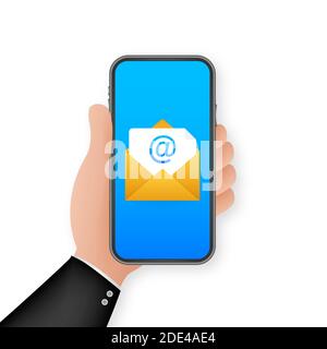 Email icon. Smartphone on white background. Concept business technology. Message reminder concept. Mail vector icon. Vector stock illustration. Stock Vector