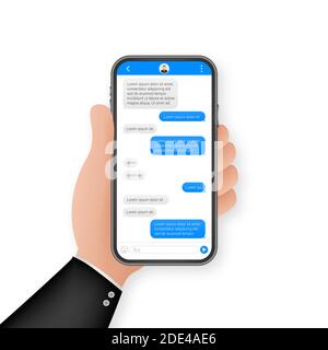 Chat Interface Application with Dialogue window. Clean Mobile UI Design Concept. Sms Messenger. Vector stock illustration. Stock Vector