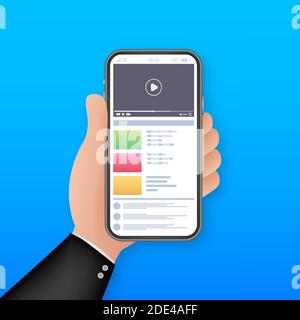 Website video smartphone. Web banner. Education background. Social network like icon. Marketing network. Website video smartphone for web marketing Stock Vector