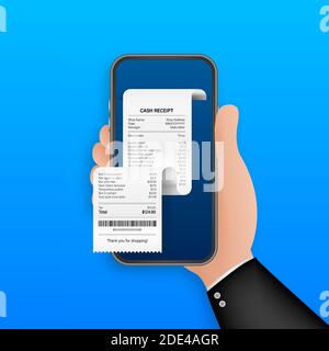 Receipt for smartphone screen. Pay tax online receipt Business card for mobile app design. Mobile bank app. Vector stock illustration. Stock Vector