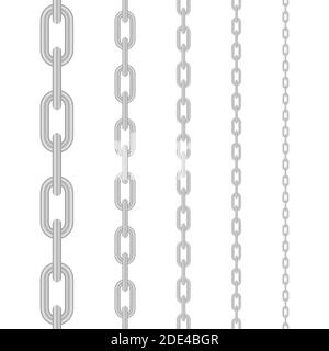 Set of seamless metal chains colored silver isolated on white ...
