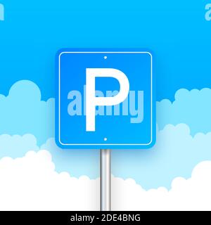 Parking sign, Parking zone. Street road sign. Car park icon. Vector stock illustration. Stock Vector