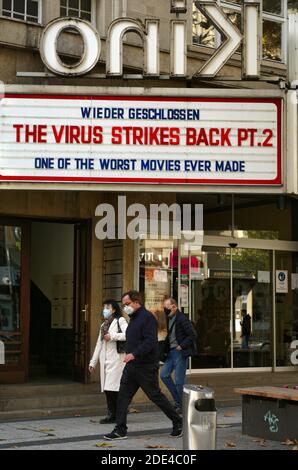 Cinema closed again during the 2nd lockdown, ad THE VIRUS STRIKES BACK PT.2 ONE OF THE WORST MOVIES EVER MADE, Corona crisis, Stuttgart Stock Photo