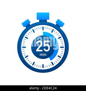 The 25 minutes, stopwatch vector icon. Stopwatch icon in flat style, timer on on color background. Vector illustration. Stock Vector