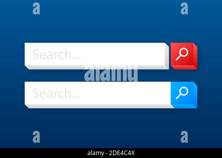 Set Search bar vector element design, set of search boxes ui template isolated on blue background. Vector stock illustration. Stock Vector